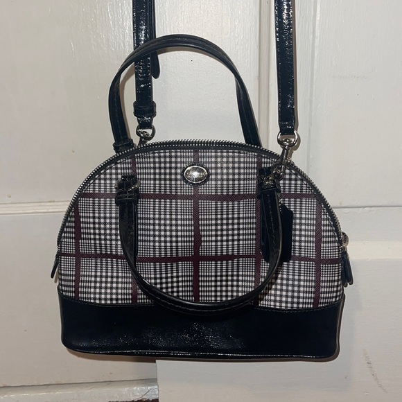 Coach Peyton Glen Plaid Cora Dome Satchel Crossbody F37056 Black - Picture 2 of 8